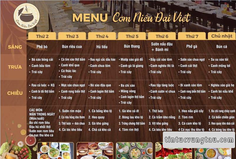 menu của quán